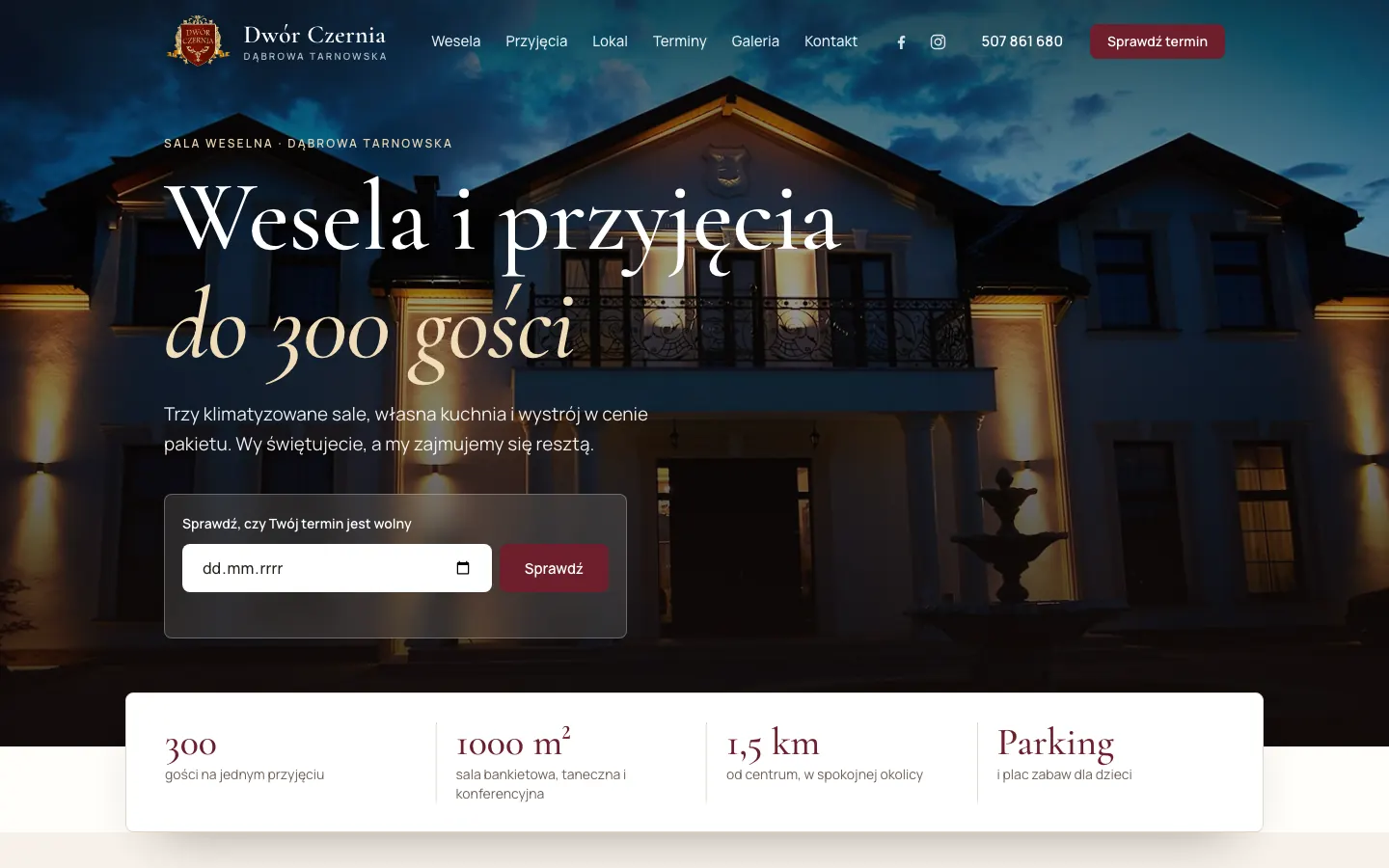 Strona Sala weselna na komputerze
